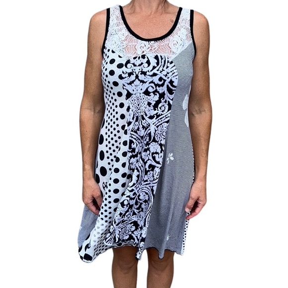 Vintage Dresses & Skirts - Vintage Crazy Fish |‎ Lace Celtic Dress Striped Polka Dot Floral Asymmetrical S